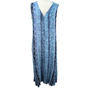 New Aura Sleeveless Maxi Dress Abstract VNeck Cottagecore Size XS Blue Rayon NWT